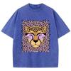 Vintage Womens Acid Wash T-Shirts Leopard Cartoons Printing