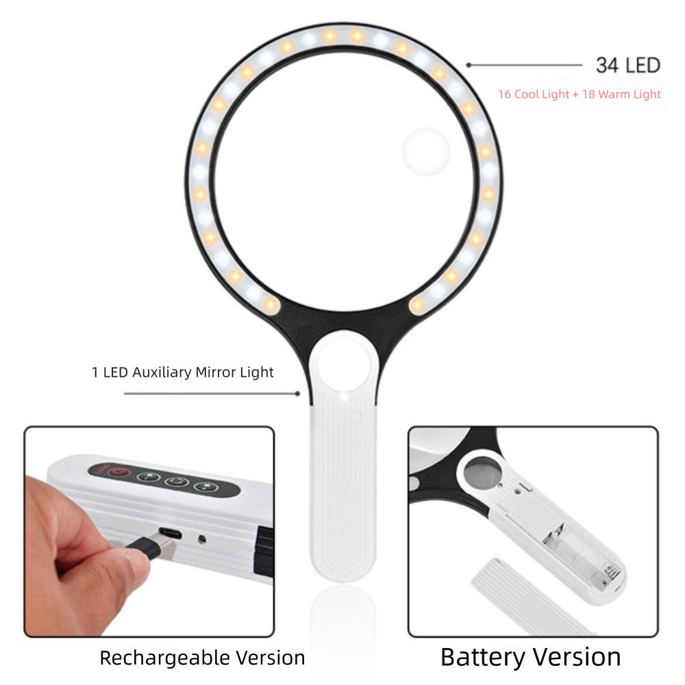 

5X 10X 20X Handheld Magnifying Glass Extra Large Reading Magnifier 5x Magnifying Glass Stamps Battery-powered чорний білий колір