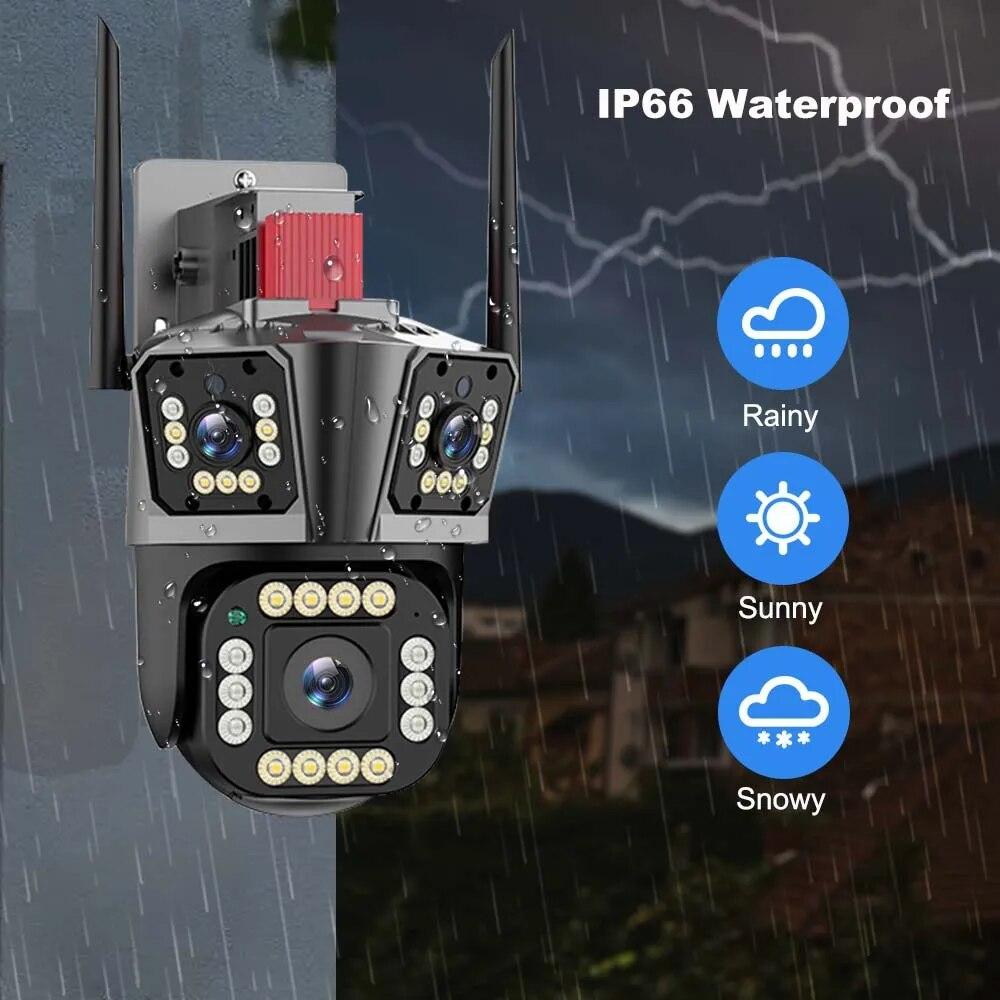 8K WIFI IP Camera Four Lens Three Screen PTZ Camera 10X Zoom Outdoor Auto Tracking Security Camera Waterproof Surveillance Cam