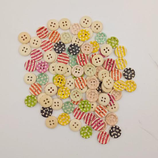 100 stuks Ronde Houten 4 Gaten Knopen Naaien Stippen Gestreepte Knutsel Naaiaccessoires