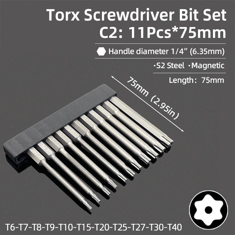 50/75/100/150mm Security Tamper Proof Magnetic Screwdriver Set Drill Bit Screw Driver Bits Hex Torx Flat Head 1/4" Hand Tools