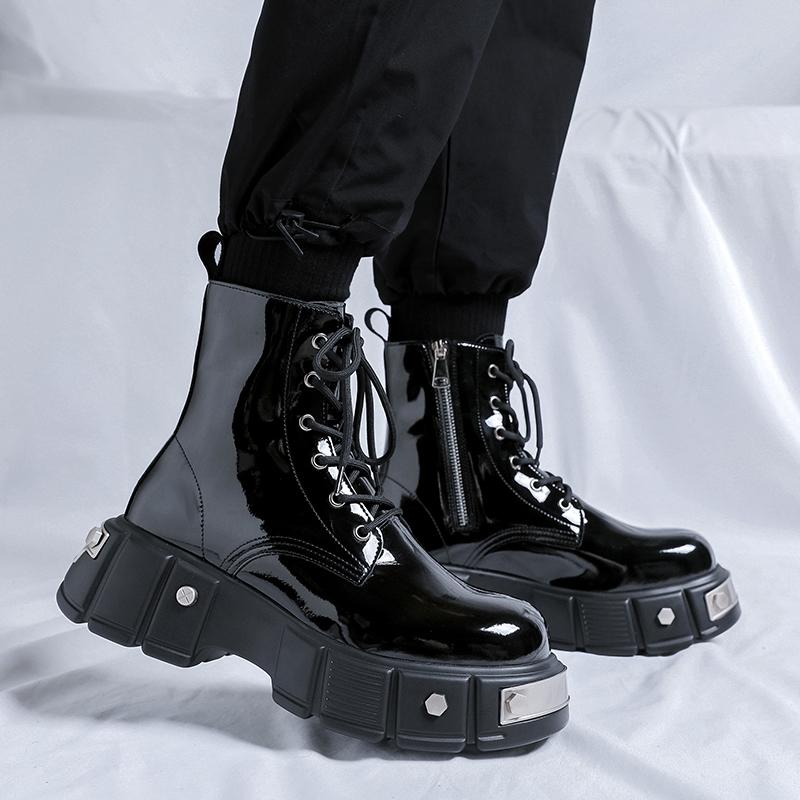 Men Leather Boots Outdoor Thick Soled Wearable  Anti Slip Casual Hiking Fashion Street Motorized Boots Thick Bottom Ankle Boots