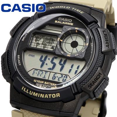 World Time Digital Watch Black X Overseas Model Watch, Watch, Men's AE-1000W-5AV Khaki