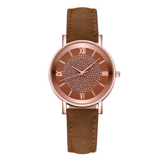 Damenmode-Quarz-Armbanduhr mit eingelegten Strasssteinen und rundem Zifferblatt und analoger Anzeige