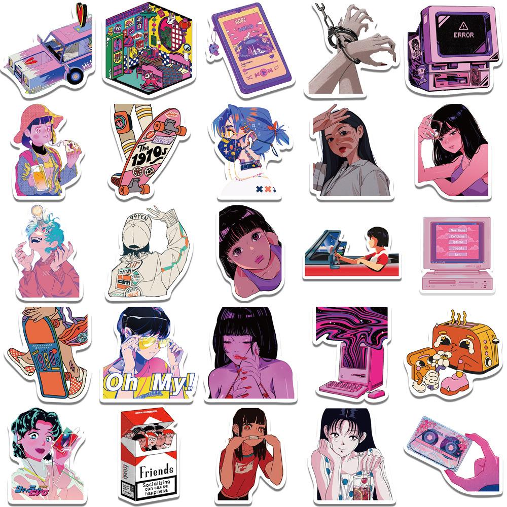 50Pcs City Pop Cartoon City Cool Girl Graffiti Stickers Decorative Mobile Phone, Refrigerator, Water Bottle Waterproof Stickers