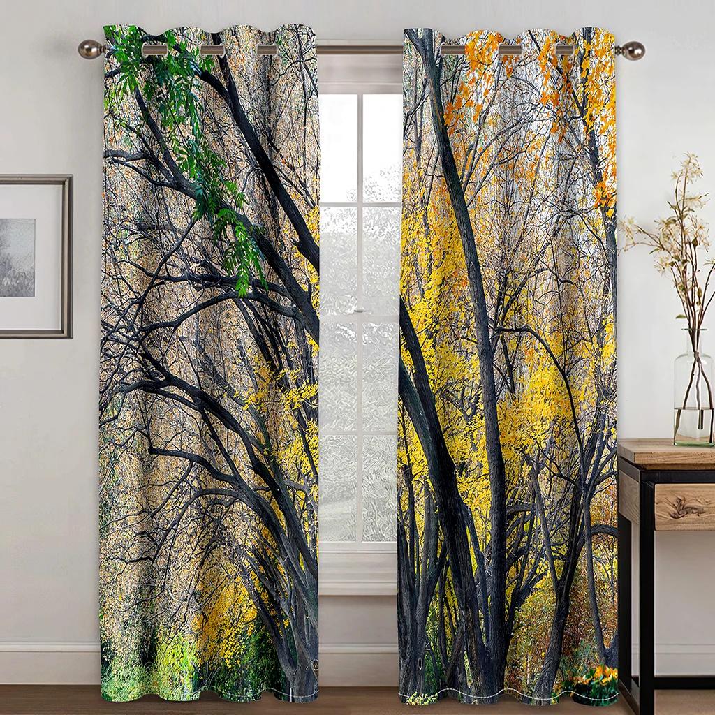 

Красивые весенние и осенние лесные деревья листья пейзаж шторы 2 панели гостиная спальня домашний декор шторы бесплатная доставка 50W130H(CM)X2PCS&HooK