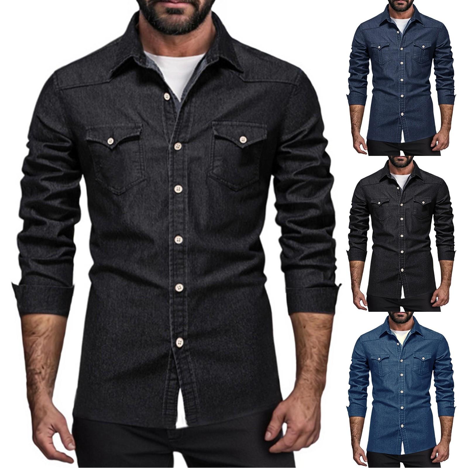 

Men s Summer Solid Color Lapel Long Sleeved Shirt Men s Casual Fashion Long Sleeved Shirt XXXL Темно-синій