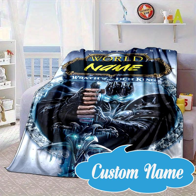 Custom Name Dark Kingdom's Rise Warcraft Blanket Bed Sofa Blanket Flannel Blanket for Camping, Hiking, Picnic Essentials,gift for Fan Family