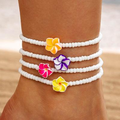 Böhmischer Urlaubsstil Harz Weichkeramik Blume Fußschmuck Reiskörner Ei Blume Perlen-Fußkettchen