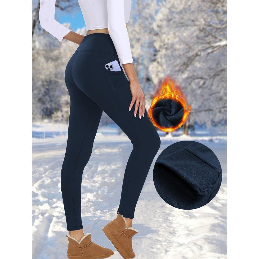 **Leggings da Donna a Vita Alta Foderati in Pile Pantaloni Yoga Tasche Caldi Autunno Inverno Sport**