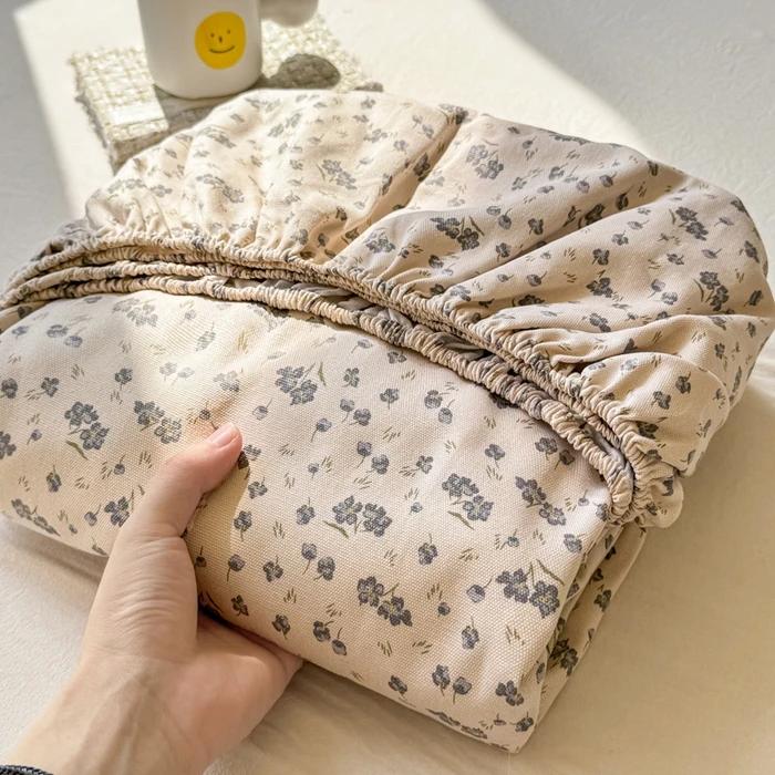 New Cotton Single Bed Cover A Fresh and Simple Country-style Floral Old Coarse Cloth Mattress Cover Bring Elastic Bedspreads