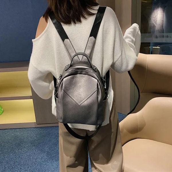 Rucsac de damă Vintage moale PU Rucsac de umăr antifurt Rucsac de școală de culoare solidă pentru fete adolescente