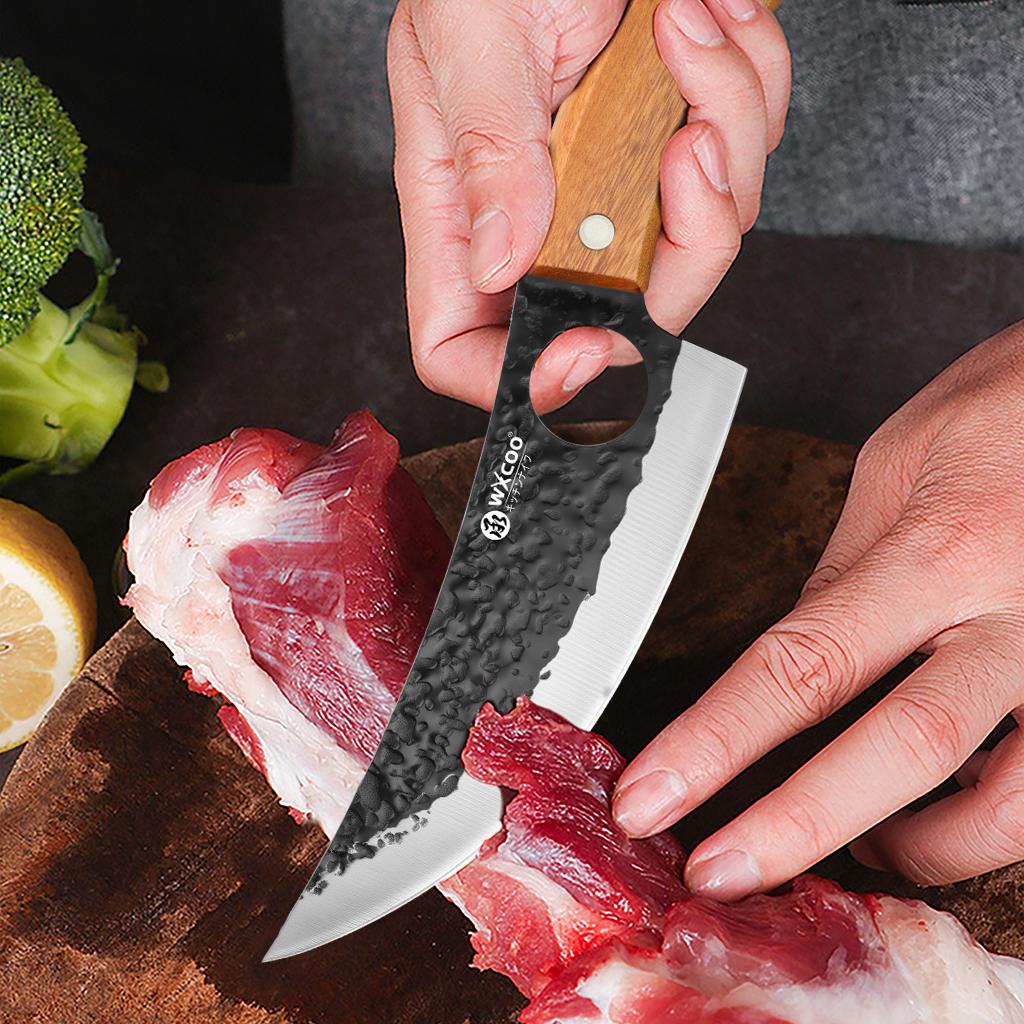 Professional Kitchen Knife Forged Butcher Knife Wooden Handle Stainless Steel Boning Knife Cutter Full Tang with Cover