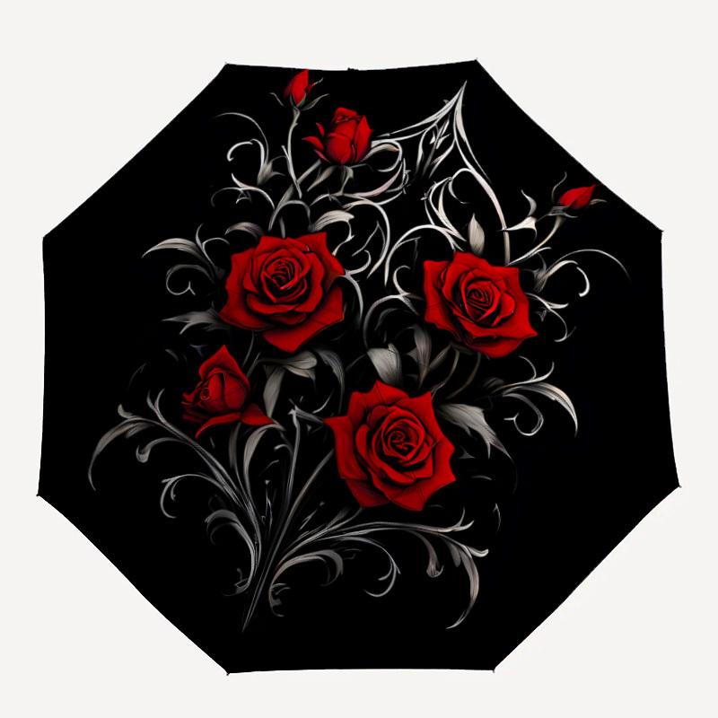 1pc Gothic Roses Auto-Fold Umbrella with One-Touch Open/Close - 8 Reinforced Ribs for Windproof Stability,  yy251118233