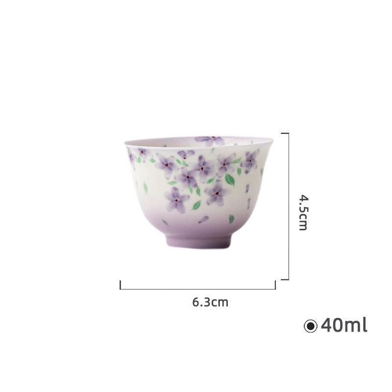 

100ml Pure Hand-Painted Beautiful Purple Flowers Gai Wan Tea Bowl Tea Maker Lady Tea Set Tea Ceremony Kung Fu Tea Set 200ml