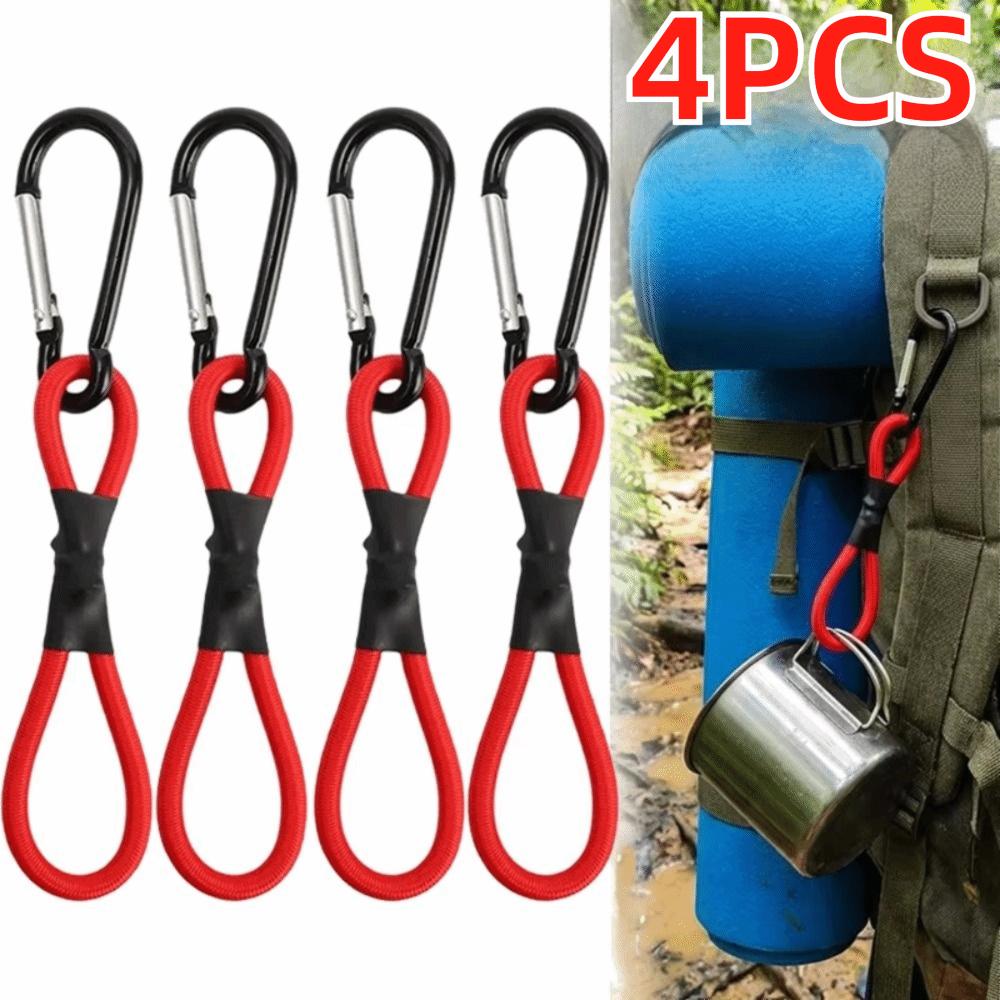 4Pcs High Strength Tent Elastic Rope Cord Hook Fixing Cords String with Carabiner Survival