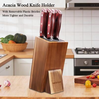 Acacia Wood Universal Knife Holder Multifunctional Kitchen Knife Block with Bristles Chef Fruit Knife Holder Kitchen Counter