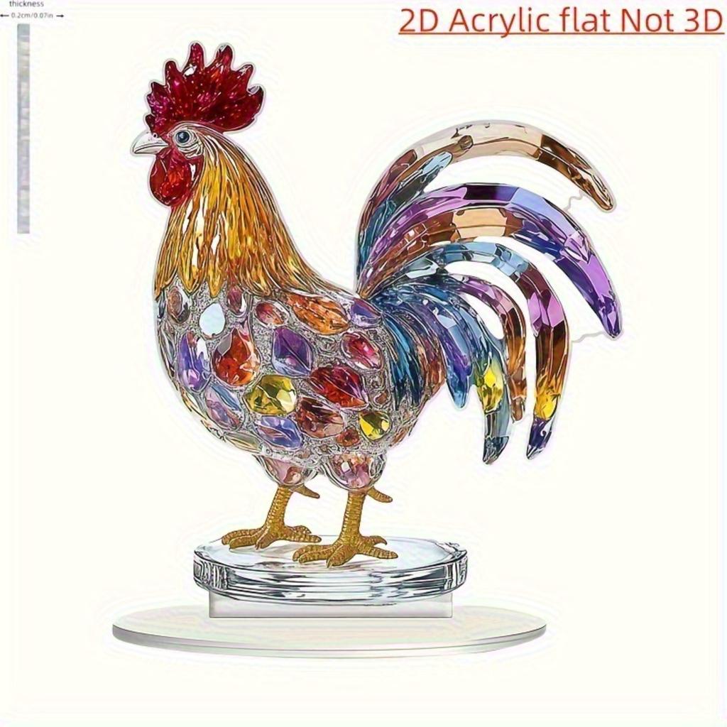 Flat colorful acrylic 2d rooster desktop ornament - 2d printed crystal rooster statue, suitable for living room, home office and modern home