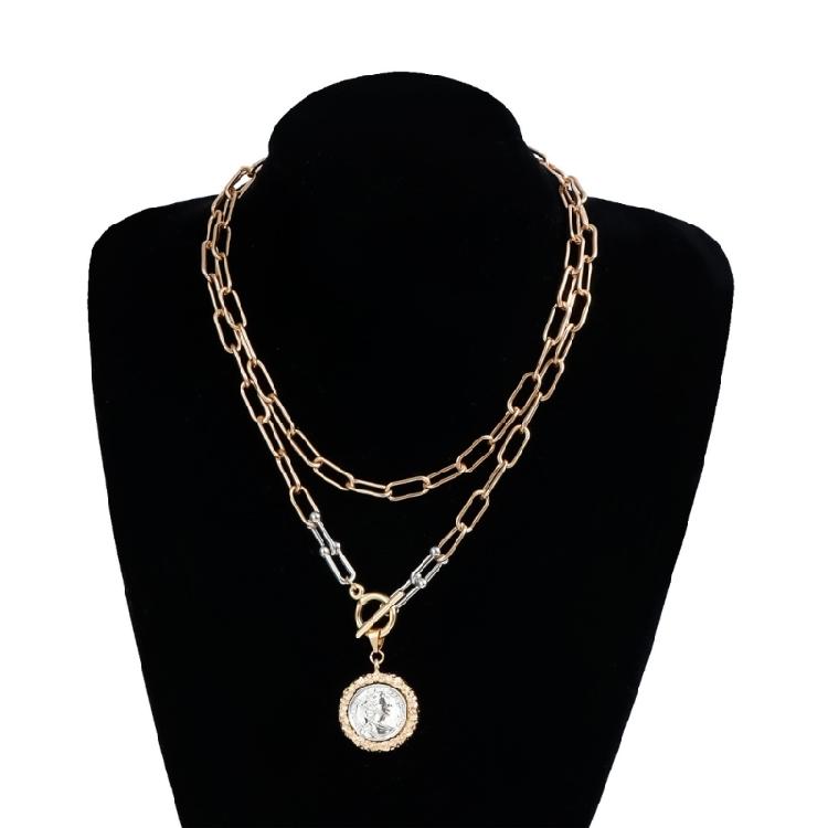 Vintage Inspired Embossed Coin Necklace Sturdy Alloy Chain Dateless Women's Jewelry Versatile Retro Necklace Gift