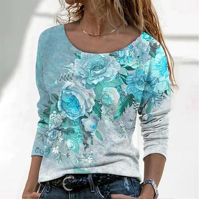 Long Sleeve T Shirt Women 2022 Flower Print Women's T-shirts Casual Luxury Female Tee Tops Loose Harajuku Y2k Clothing For Girls