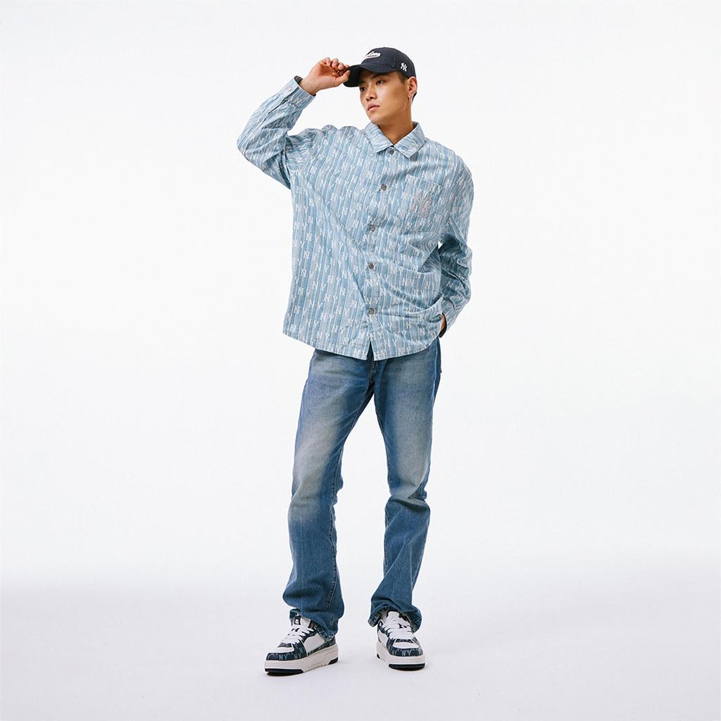 New MLB New York Yankees SS24 Denim Jacket Spring Fall Unisex Light Blue 3ADRM0341-50BLL