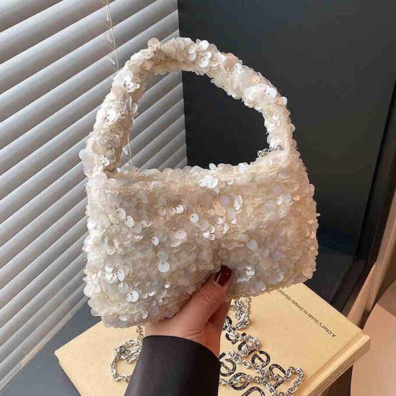 

Luxury Designer Shiny Glitter Sequin Handbags Summer New Women Mini Single Shoulder Crossbody Bags Ladies Party Clutch Mini(Max Length<20cm) белый