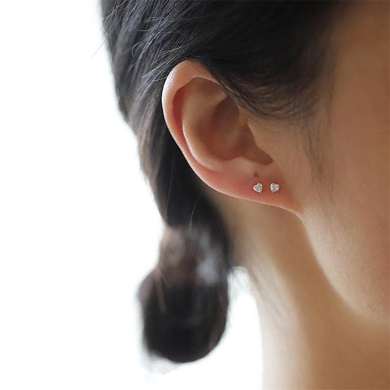 925 Sterling Silver Plated 14K Gold Mini Zircon Heart StudEarrings for Women Student Korean Everyday Versatile Jewelry