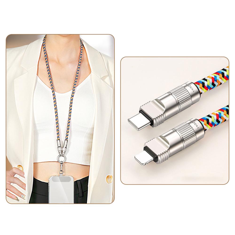 90cm Halsband 27W Ladekabel Handy-Lanyard Handy-Sicherungsleine mit Typ-C zu L-Port Stecker