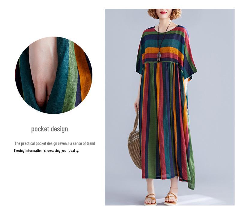 Plus Size Striped Short Sleeve Dress for Women