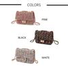 [SHARE ITEMS] Women's Tweed Check Bag, Quilted Embroidered Shoulder Bag, Wool Handbag, Clutch Tote, Elegant Look (Black)