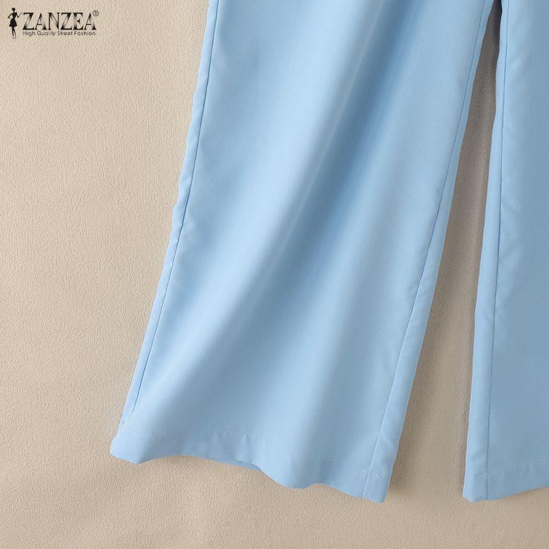 ZANZEA Womens Casual Solid Color Loose Long Pants