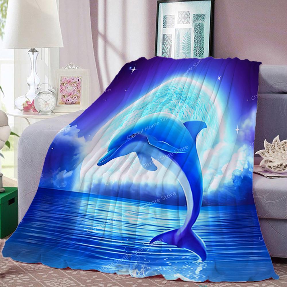 Dolphins Under The Moonlight Flannel Blanket Soft Warm Throw Blanket Lunch Break Blanket For Couch Sofa Office Bed Camping Trave