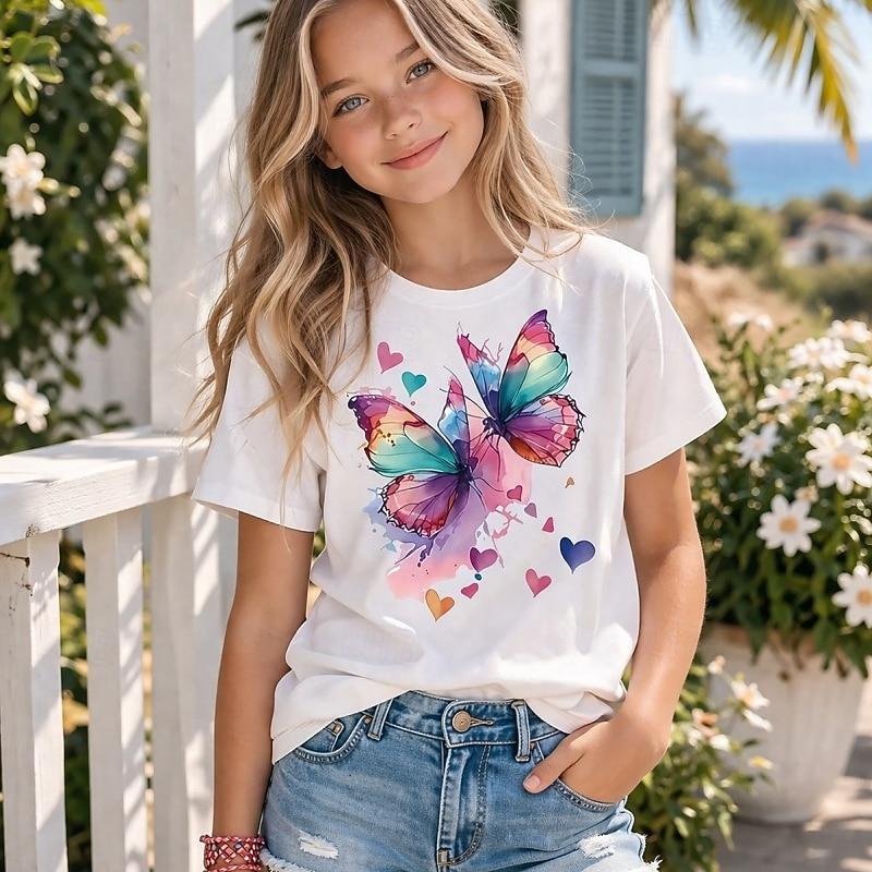 

Girls 3D Graphic Butterfly T shirt Tee Short Sleeve 3D Print Summer Spring Sports Fashion Streetwear Kids 4-12 Years 110cm