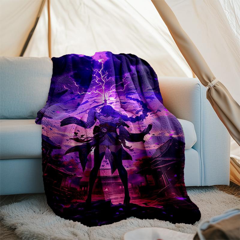 1pc Genshin Impact Beelzebul2 Theme Blanket - Digital Print, Polyester, Cozy for All Seasons, Perfect for Outdoor, Camping, and Travel