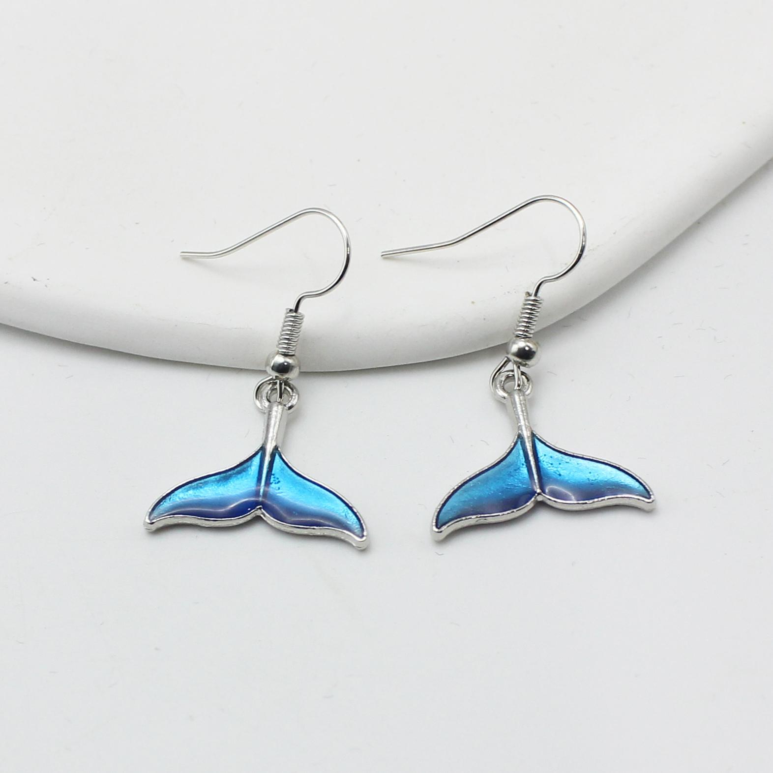 

Fishtail Blue Color Dolphin Tail Pendant Earrings for Women Fantastic Ocean Style Beach Party Ear Zircon Wholesale Girl Gift