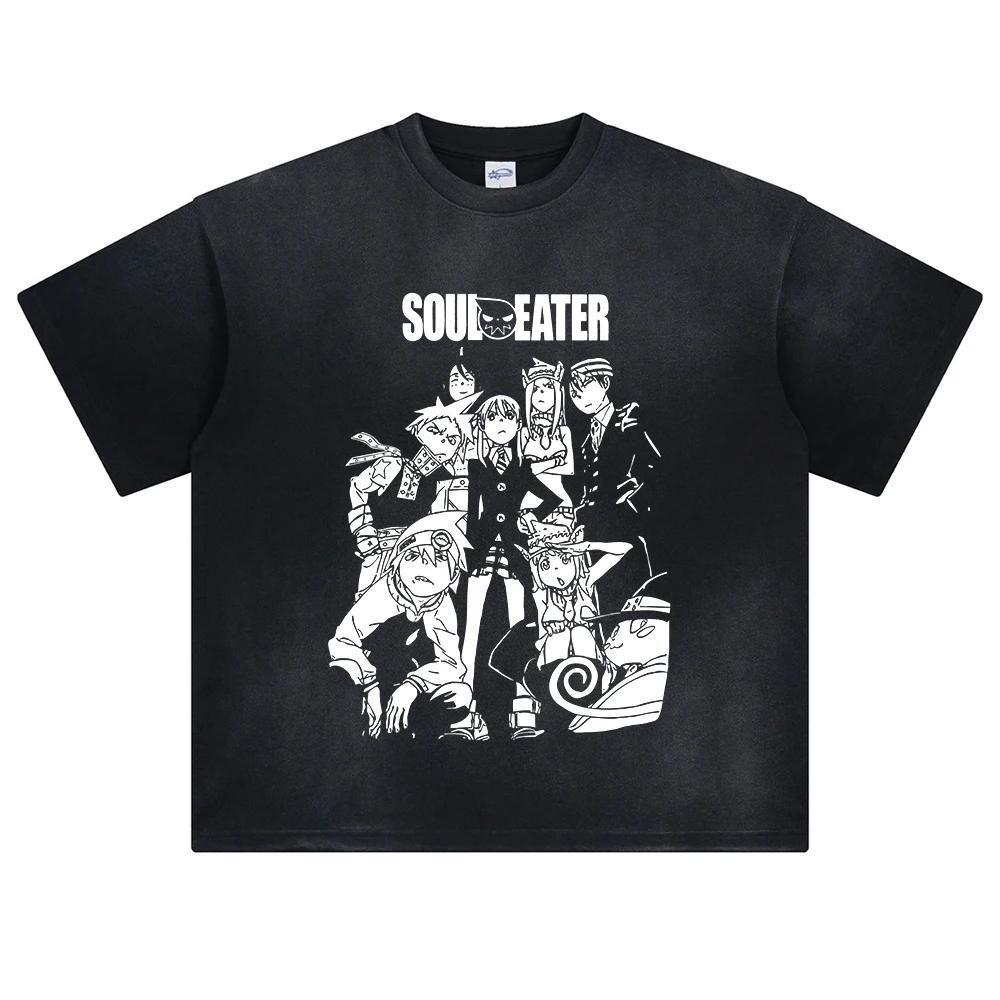 Manga Soul Eater Print Tshirt For Men Women Clothing Cotton Short Sleeve Tees Tops Harajuku Vintage Washed Oversized Streetwear