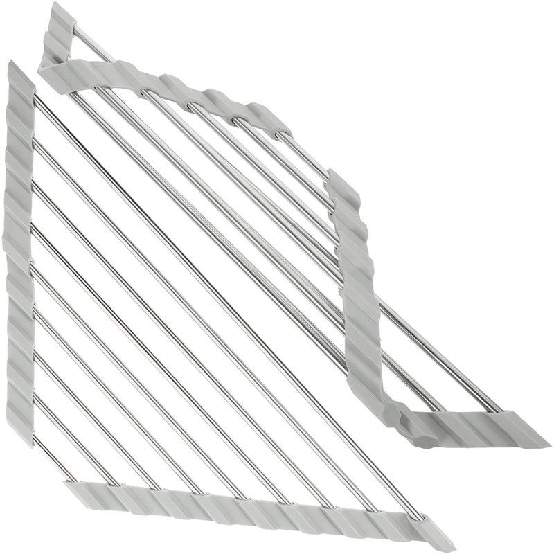 

A25F-Stainless Steel Kitchen Sink Drainage Rack Foldable Triangular Draining Basket Storage Holder For Dishes And For Vegetables серый