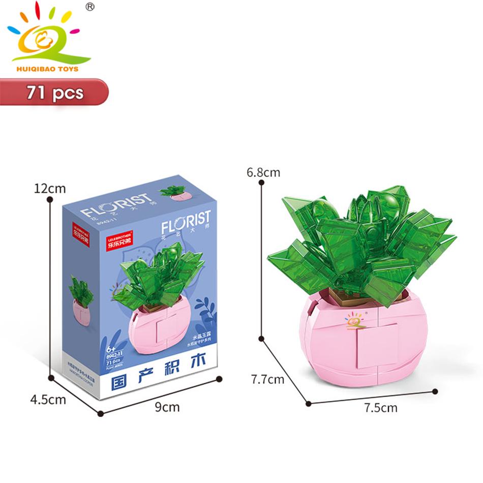 HUIQIBAO MOC Flower Succulent Potted Model Building Block DIY Eternal Bouquet Home Desk Plant Decor Brick Girl Gift Children Toy