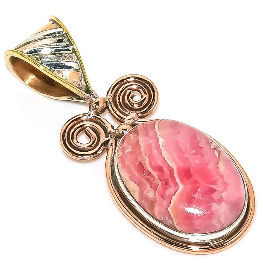 

Natural Rhodochrosite TwoTone 925 Solid Sterling Silver Gift Pendant 1.75 u0P34