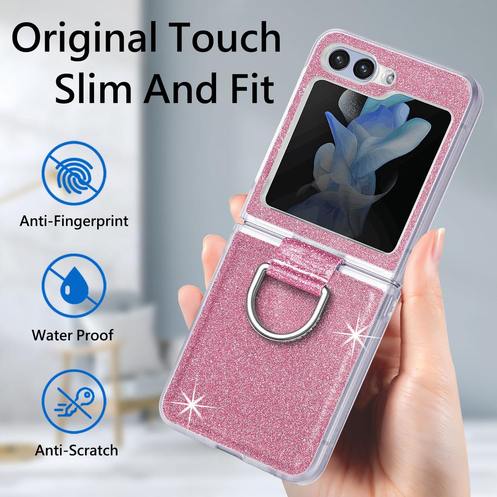 Für Samsung Galaxy Z Flip7 FE 5G/Z Flip6 5G Hülle Leder+PC Glitzer Handyhülle Strass Ringhalter