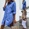 Women Shirt Turn-down Collar Single-breasted Loose Irregular Hem Lady Shirt for Dating