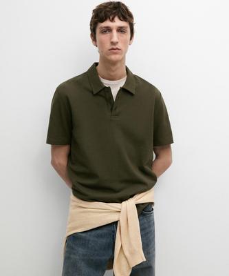 Masimodutti Micro Textured Cotton Blend Polo Shirt