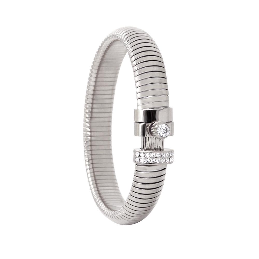 Stylish Stainless Steel Zircon Inlaid Bracelet & Collar Set for Women