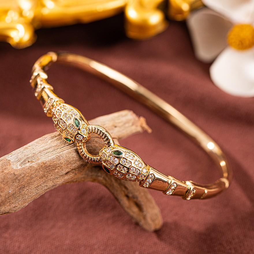 European American High-End Fashionable Light Luxury Gold Plated Snake-Shaped Open Zircon Cuff Bracelets Women New Cross-Border