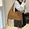 Boho Chic Kordový Střapec Dámská Taška přes Rameno Podzim Velkokapacitní Ručně Vyráběná Jednobarevná Hobo Tote Taška