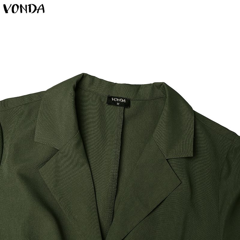 VONDA Womens Casual Lapel Collar Button Down Half Sleeve Office Style A Line Midi Shirt Dress