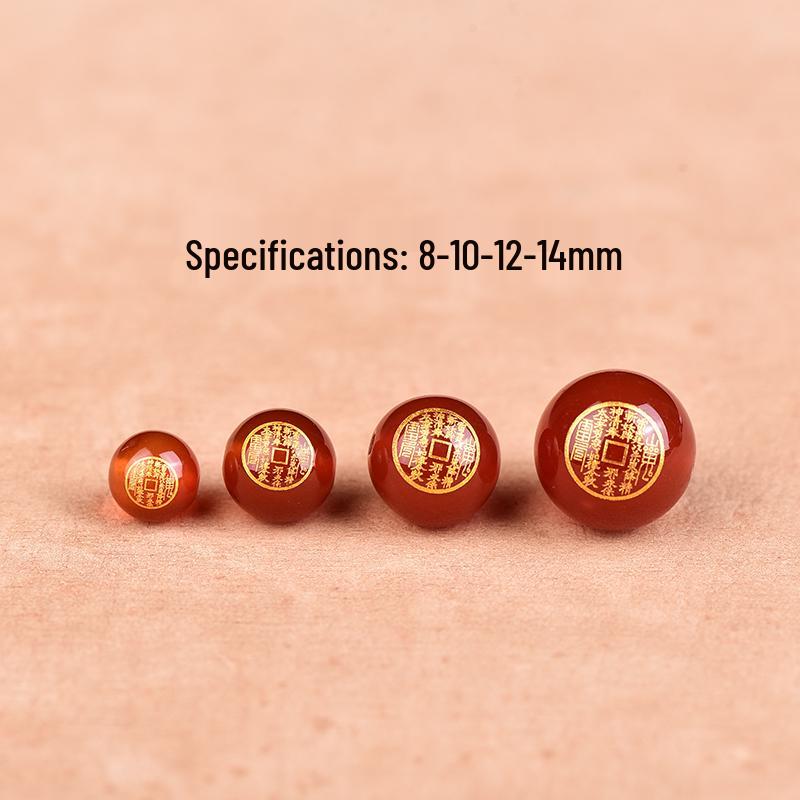 

Red & Black Agate Gold-Stamped Engraved Bagua Coin Accessory with Round Beads for DIY Jewelry, Various Sizes