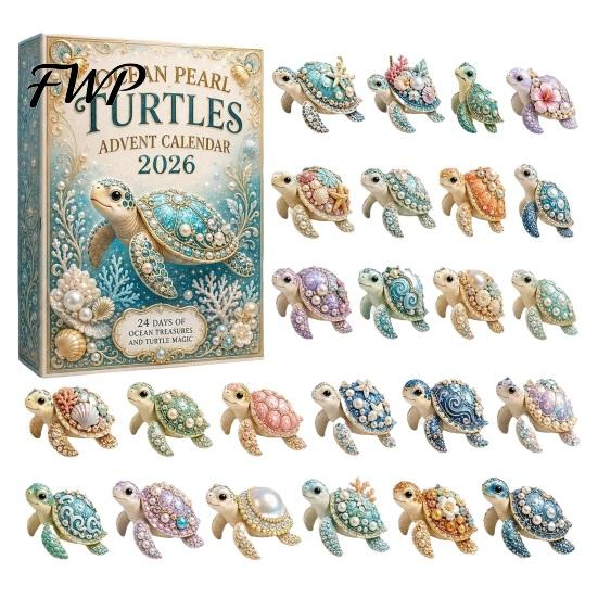Überraschungs-Blindbox 2026 Meeresperlen-Schildkröte Adventskalender, 24-Tage-Weihnachts-Countdown-Geschenkbox, Niedliche Meeres-Schildkröten-Ornamente, für Kinder Zuhause A