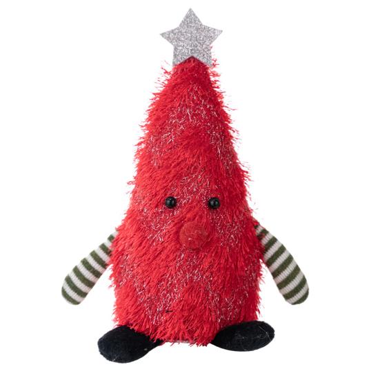 Light-up Plush Christmas Tree Doll Decoration Stuffed Fluffy Xmas Tree Shaped Gnome Elf Ornament with Glitter Star Topper for Hotel Mall Window Decor