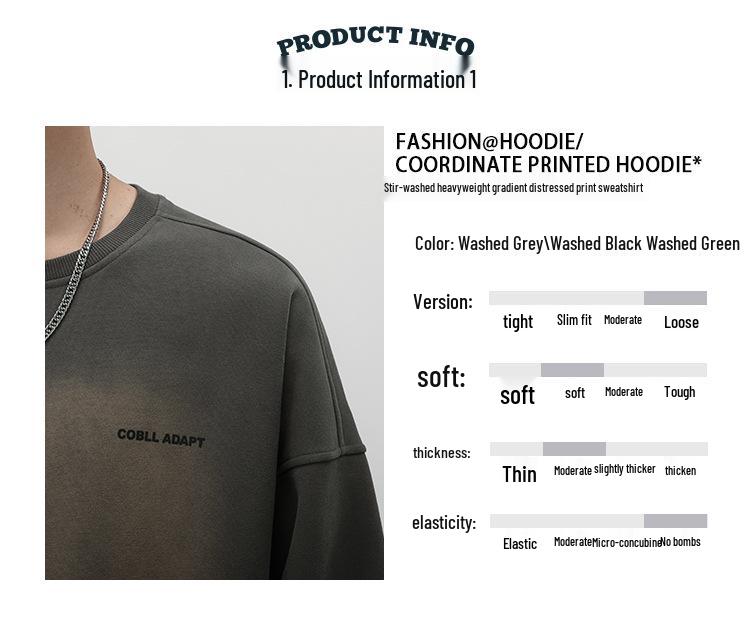 Men's Retro Washed Heavyweight Sweatshirt - 2025 Spring/Autumn Style, Round Neck, Long Sleeve